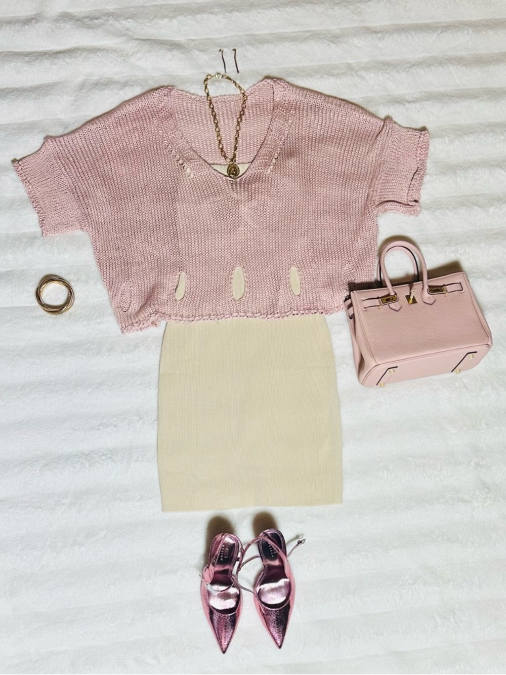 Handmade Knit Light Pink Pullover Sweater